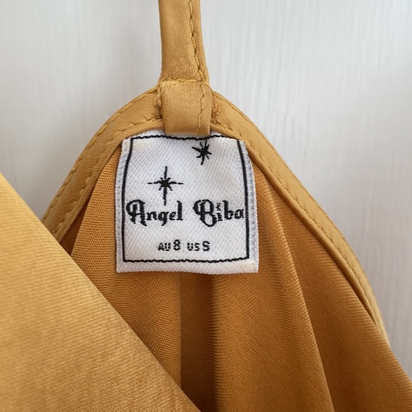 Selfie Leslie Belted Satin Cowl Neck Dress - Mustard - Picture 10 of 14